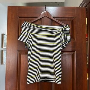 Outlaw Striped Off-Shoulder Top - Black, White, Yellow size M